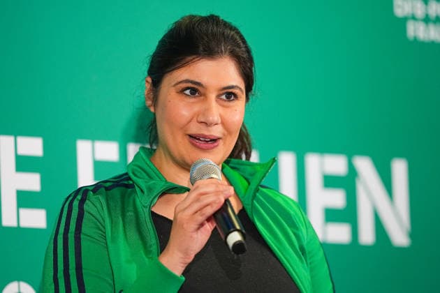 09 04 2026, xydrx, Football, DFB Cup, Women, Finalists Talk and Cup Handover, Season 2025 2026, Rhein Energie Stadion Derya Karadag Mayoress City of Cologne DFB regulations prohibit any use of photographs as image sequences and or quasi video Copyright: HMBxMedia YannisxDreimann