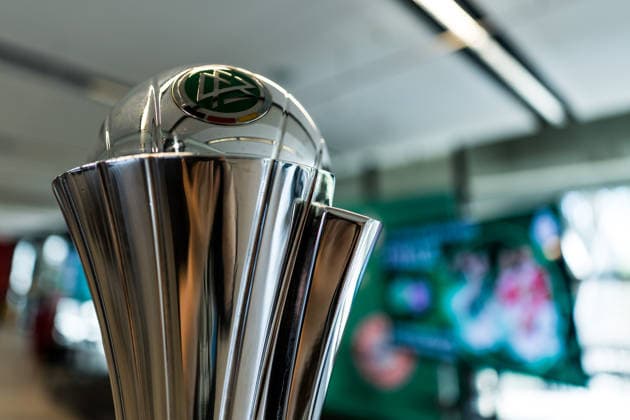DFB Pokal der Frauen Finalistinnen Talk Cup Handover 09 04 2026 The DFB Pokal der Frauen in the setting of the finalist talk in the Hennes Weisweiler Lounge of the RheinEnergiestadion DFB Pokal der Frauen Finalistinnen Talk Cup Handover, Cologne, RheinEnergiestadion on 09 04 2026 Copyright: xBEAUTIFULxSPORTS Wunderlx