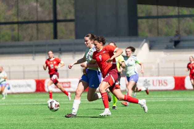 Biel Bienne, Switzerland - April 09:Emanuela Pfister in action during the WU19 Euro qualifiers match between Wales WU19 and Switzerland WU19 At Tissot Arena on April 09, 2026 in Biel Bienne, Switzerland Copyright: xBlendixSmajlix-xSPPx Sportspressphoto_SPR126972