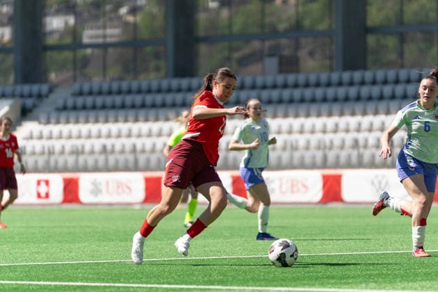 Biel Bienne, Switzerland - April 09: Laura Kott Luzon in action during the WU19 Euro qualifiers match between Wales WU19 and Switzerland WU19 At Tissot Arena on April 09, 2026 in Biel Bienne, Switzerland Copyright: xBlendixSmajlix-xSPPx Sportspressphoto_SPR126974