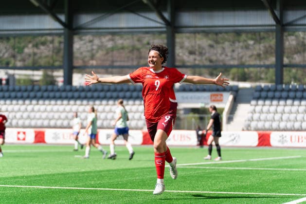Biel Bienne, Switzerland - April 09:Emanuela Pfister celebrating her goal during the WU19 Euro qualifiers match between Wales WU19 and Switzerland WU19 At Tissot Arena on April 09, 2026 in Biel Bienne, Switzerland Copyright: xBlendixSmajlix-xSPPx Sportspressphoto_SPR126977