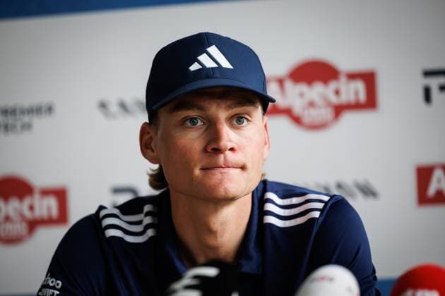 Dutch Mathieu van der Poel pictured during press conference, PK, Pressekonferenz of Alpecin-Premier Tech cycling team ahead of this year s Paris-Roubaix cycling race, Thursday 09 April 2026, in Gullegem, Belgium. The 123rd edition of Paris-Roubaix cycling races will take on Sunday, with the women riding 143,1 km the men riding 258,3 km on Sunday. KURTxDESPLENTER  x170298371x