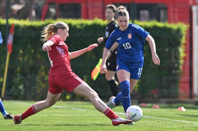 SERBIA WU19 vs DENMARK WU19 Maja Cenanovic football WU19 Serbia vs Denmark WU19 European qualification match sports center FSS, Stara Pazova 09.04.2026 Foto: FOOTBALL, SERBIA WU19, DENMARK U19, WOMEN, EUROPEAN QUALIFIERS Stara Pazova Sports center Stara Pazova Serbia Copyright: xMarkoxMetlas xMNxPressx