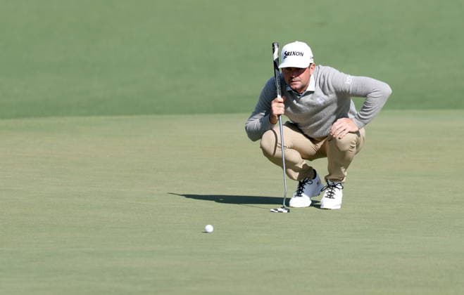 Golf 2026 Masters Tournament - Round 1 Keegan Bradley of the USA lines up a putt on hole 2 in Round 1 of the 2026 Masters tournament in August, Georgia, USA, 09 April 2026. Augusta United States  Copyright: xCHRISxTORRESx