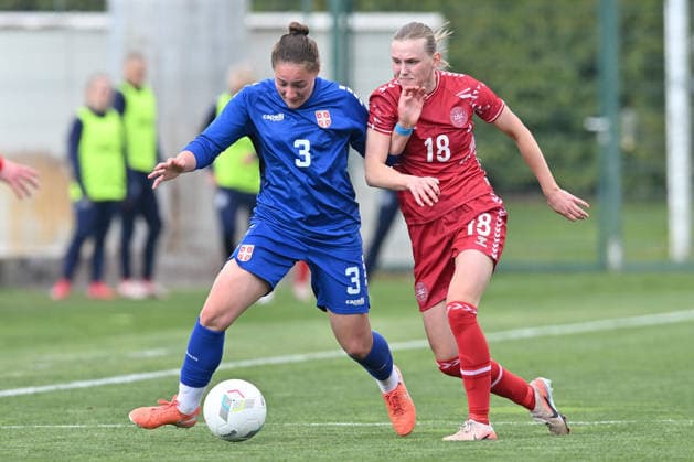 SERBIA WU19 vs DENMARK WU19 Janja Jovicic vs Josefine Hansen Uhd football WU19 Serbia vs Denmark WU19 European qualification match sports center FSS, Stara Pazova 09.04.2026 Foto: FOOTBALL, SERBIA WU19, DENMARK U19, WOMEN, EUROPEAN QUALIFIERS Stara Pazova Sports center Stara Pazova Serbia Copyright: xMarkoxMetlas xMNxPressx