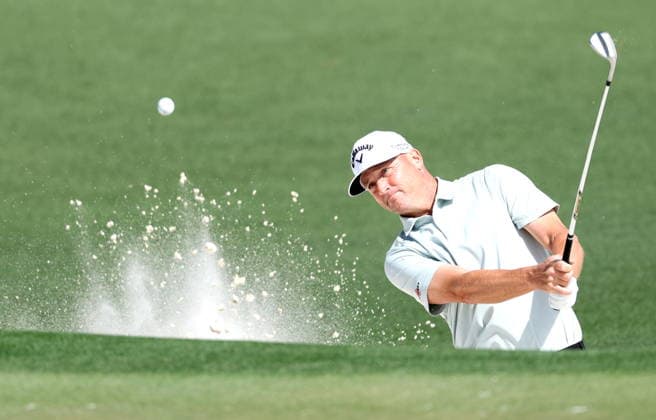 Golf 2026 Masters Tournament - Round 1 Alex Noren of Sweden hits from a bunker on hole 2 in Round 1 of the 2026 Masters tournament in August, Georgia, USA, 09 April 2026. Augusta United States  Copyright: xCHRISxTORRESx