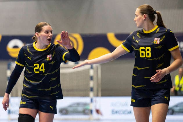 Czech Republic vs Denmark, EHF Euro Cup, Women 2026, Group 2 (B) match in Prague, Czech Republic, April 9, 2026. From left Eliska Desortova, Anna Kubalkova, both of Czech Republic. (CTKxPhoto MichalxKamaryt) CTKPhotoP2026040907894  CTKPhotoP2026040907894