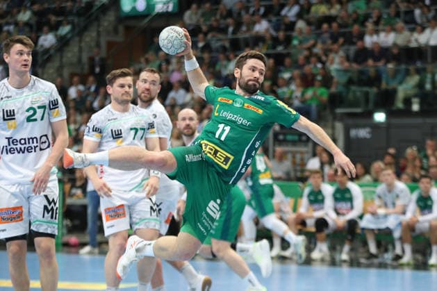 Handball DAIKIN HBL, SC DHfK Leipzig FRISCH AUF Göppingen 09 04 2026 Lukas Binder 11, SC DHfK Leipzig throws Handball, DAIKIN HBL, 1 Bundesliga, Season 2025 2026, 28 Matchday SC DHfK Leipzig vs FRISCH AUF Göppingen on 09 04 2026 at Quarterback Immobilien Arena Leipzig Copyright: xBEAUTIFULxSPORTS JanxKaeferx