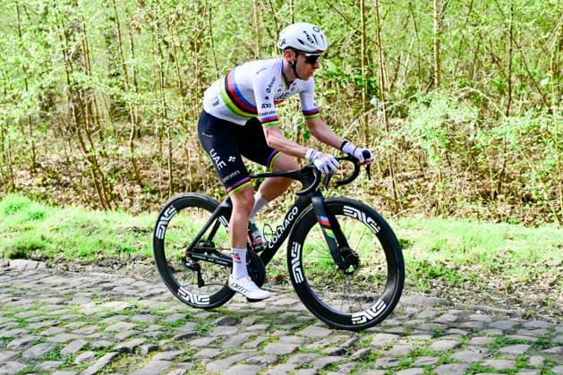 Paris-Roubaix Hauts-de-France 2026 Cycling Race Media Activities 09 04 2026 ROUBAIX, FRANCE - APRIL 09 : Pogacar Tadej (SLO) of UAE Team Emirates XRG at Wallers riding during a training and reconnaissance session ahead of the 123rd edition of Paris-Roubaix Hauts-de-France an UCI World Tour 1.UWT one day cycling road race for Men Elite of km with start in Compiegne and finish in Roubaix on April 9, 2026 in Roubaix, France, 09 04 2026 ( Motordriver Guy De Vuyst - Roubaix France  Copyright: xJanxDexMeuleneirx