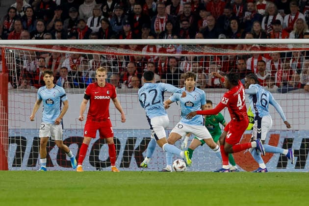 In the penalty area of Celta Vigo , Germany, Football, UEFA Europa League, quarter-finals, 2025 2026, SC Freiburg vs Celta Vigo, 09 04 2026, Freiburg im Breisgau Europa Park Stadion Stadion am Deutschland Copyright: xGrantxHubbsx