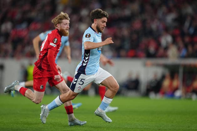 Germany UEFA Europa League quarter-final first leg 2025 26, SC Freiburg vs Celta Vigo Europa Park Stadion, Freiburg im Breisgau Jan Niklas Beste 19 Freiburg vs Sergio Carreira 5 Celta Copyright: xKjetilxWaberx