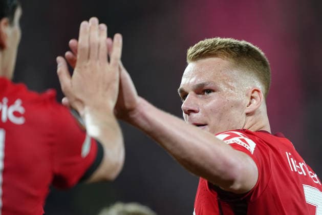 Germany UEFA Europa League quarter-final first leg 2025 26, SC Freiburg v Celta Vigo Europa Park Stadion, Freiburg im Breisgau Philipp Lienhart 3 Freiburg cheer after Jan Niklas Beste 19 Freiburgs goal Copyright: xKjetilxWaberx