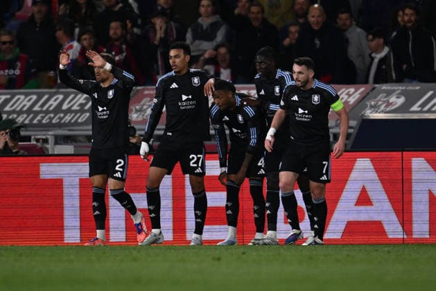 Ezri Konsa of Aston Villa F.C. celebrates after scoring the goal of 0-1 during the UEFA Europa League Quarter-finals first leg football match between between Bologna F.C. and Aston Villa F.C. at the Renato Dall Ara Stadium on April 9, 2026 in Bologna, Italy.  Copyright: xDomenicoxCippitelli IPAxSportx xipa-agency.netx xx IPA_73852246 IPA_Agency_IPA73852246