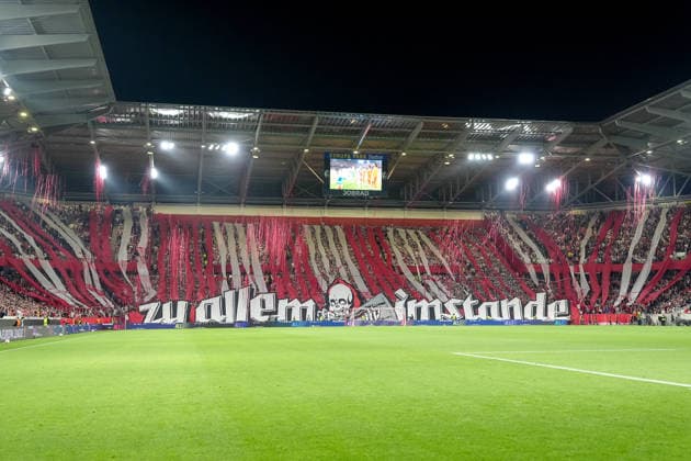 Germany UEFA Europa League quarter-final first leg 2025 26, SC Freiburg vs Celta Vigo Europa Park Stadion, Freiburg im Breisgau Choreo of the SC Freiburg fans before the match Copyright: xKjetilxWaberx