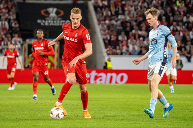 09 04 2026, xdaymx, Football UEFA Europa League, SC Freiburg Celta Vigo vl Philipp Lienhart and Williot Swedberg DFL DFB REGULATIONS PROHIBIT ANY USE OF PHOTOGRAPHS as IMAGE SEQUENCES and or QUASI VIDEO Freiburg
