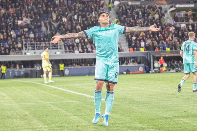 Foto IPP Damiano Fiorentini Bologna 09 04 2026 Calcio Europa League 2025-2026 partita: Bologna-Aston Villa nella foto: esultanza gol Santiago Castro Italy Photo Press World Copyright italy ITALY  Copyright: xR4924_italyphotopressx