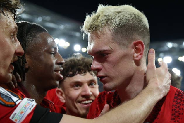 09 04 2026, xrekx, Football UEFA Europa League, SC Freiburg Celta Vigo v l Torjubel nach dem Tor zum celebrating the goal celebrate 3 0 durch Matthias Ginter SC Freiburg DFL DFB REGULATIONS PROHIBIT ANY USE OF PHOTOGRAPHS as IMAGE SEQUENCES and or QUASI VIDEO Freiburg