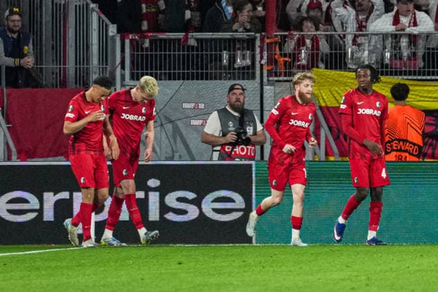 UEFA Europa League SC Freiburg vs RC Celta Vigo, 09 04 2026 Goal celebration for 3 0 by Matthias Ginter SC Freiburg, 28 UEFA Europa League SC Freiburg vs RC Celta Vigo, Europa Park Stadium, 09 04 2026 Copyright: xBEAUTIFULxSPORTS Boscox
