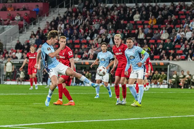 UEFA Europa League SC Freiburg v RC Celta Vigo, 09 04 2026 Hugo Gonzalez RC Celta Vigo, 30 with an attempt on goal UEFA Europa League SC Freiburg v RC Celta Vigo, Europa Park Stadium, 09 04 2026 Copyright: xBEAUTIFULxSPORTS Boscox
