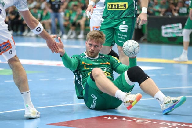 Handball DAIKIN HBL, SC DHfK Leipzig FRISCH AUF Göppingen 09 04 2026 Franz Semper 32, SC DHfK Leipzig Handball, DAIKIN HBL, 1 Bundesliga, Season 2025 2026, 28 Matchday SC DHfK Leipzig vs FRISCH AUF Göppingen on 09 04 2026 at Quarterback Immobilien Arena Leipzig Copyright: xBEAUTIFULxSPORTS JanxKaeferx