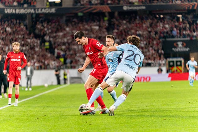 09 04 2026, xdaymx, Football UEFA Europa League, SC Freiburg Celta Vigo vl Igor Matanovic and Marcos Alonso DFL DFB REGULATIONS PROHIBIT ANY USE OF PHOTOGRAPHS as IMAGE SEQUENCES and or QUASI VIDEO Freiburg