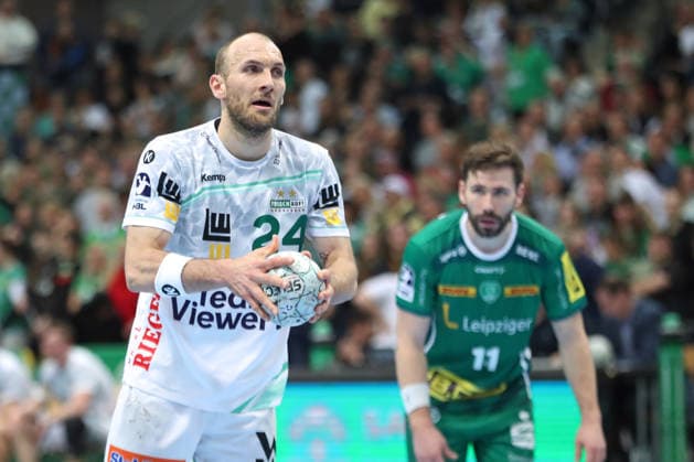 Handball DAIKIN HBL, SC DHfK Leipzig FRISCH AUF Göppingen 09 04 2026 Marcel Schiller 24, Frisch Auf Göppingen Handball, DAIKIN HBL, 1 Bundesliga, Season 2025 2026, 28 Matchday SC DHfK Leipzig vs FRISCH AUF Göppingen on 09 04 2026 at Quarterback Immobilien Arena Leipzig Copyright: xBEAUTIFULxSPORTS JanxKaeferx