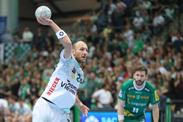 Handball DAIKIN HBL, SC DHfK Leipzig FRISCH AUF Göppingen 09 04 2026 Marcel Schiller 24, Frisch Auf Göppingen Handball, DAIKIN HBL, 1 Bundesliga, Season 2025 2026, 28 Matchday SC DHfK Leipzig vs FRISCH AUF Göppingen on 09 04 2026 at Quarterback Immobilien Arena Leipzig Copyright: xBEAUTIFULxSPORTS JanxKaeferx