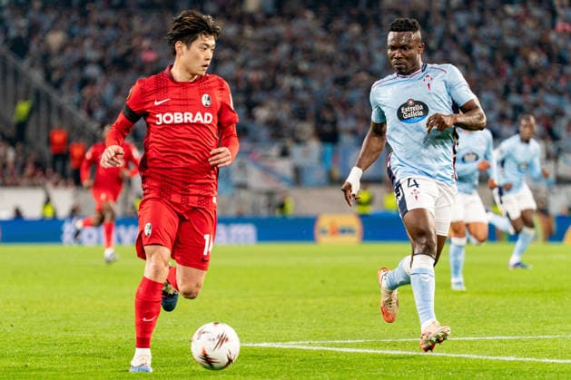 09 04 2026, xdaymx, Football UEFA Europa League, SC Freiburg Celta Vigo vl Yuito Suzuki and Joseph Aidoo DFL DFB REGULATIONS PROHIBIT ANY USE OF PHOTOGRAPHS as IMAGE SEQUENCES and or QUASI VIDEO Freiburg