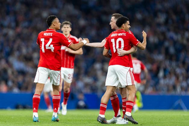FC Porto v Nottingham Forest FC - UEFA Europa League 2025 26 Quarter-Final First Leg Nottingham Forest players celebrate a goal during the UEFA Europa League 2025 26 quarter-finals first leg match against FC Porto at the Estadio do Dragao in Porto, Portugal, on April 9, 2026. Braga Porto Portugal  Copyright: xDiegoxMaranhaox originalFilename:maranhao-fcportov260409_nps06.jpg
