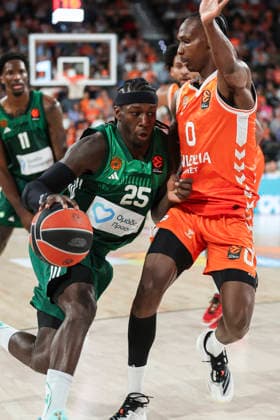 April 9, 2026, Valencia, Valencia, Spain: Kendrick Nunn of Panathinaikos Aktor Athens and Brancou Badio of Valencia Basket in action during the Turkish Airlines EuroLeague Regular Season Round 37 match between Valencia Basket and Panathinaikos Aktor Athens at Roig Arena on April 09, 2026, in Valencia, Spain. Valencia Basket V Panathinaikos Aktor Athens - Turkish Airlines EuroLeague  - ZUMAa181 20260409_zaa_a181_337 Copyright: xIrinaxR.xHipolitox