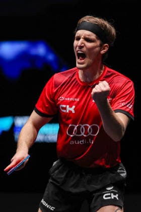 TAIYUAN, CHINA - APRIL 09: Luka Mladenovic of Luxembourg reacts in the Men s Singles Round of 32 match against Xiang Peng of China on day 3 of WTT Contender Taiyuan 2026 at Taiyuan Binhe Sports Center on April 9, 2026 in Taiyuan, Shanxi Province of China.  Copyright: xVCGx 111633705908