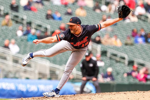 April 9, 2026, Minneapolis, Minnesota, USA: Detroit Tigers pitcher WILL VEST (19) pitches in the eighth inning during a MLB, Baseball Herren, USA Baseball game between the Detroit Tigers and the Minnesota Twins at Target Field in Minneapolis, Minnesota on April 9th, 2026. The Minnesota Twins won 3-1. ZUMA Press Wire. MLB 2026: Twins 3:1 Tigers  - ZUMAg254 20260409_zsp_g254_013 Copyright: xStevenxGarciax