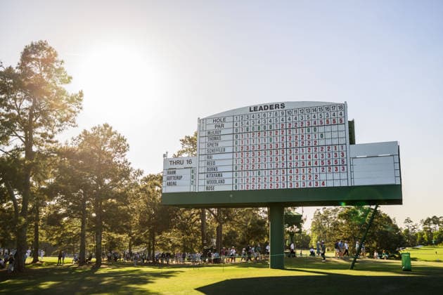 260409 General view of a leaderboard during the first round of the 2026 Masters Golf Tournament on April 9, 2026 in Augusta Photo Petter Arvidson BILDBYRAN kod PA PA1193 golf masters bbeng the masters augusta  Copyright: PETTERxARVIDSON BB260409PA370