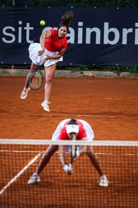 Billie Jean King Cup - Day 3- Portugal Vs Sweden Francisca Jorge and Matilde Jorge of Portugal compete in the Billie Jean King Cup play-offs women s doubles match against Sweden on day three of the Billie Jean King Cup play-offs at Clube de Tenis do Jamor in Lisbon, Portugal, on April 9, 2026. Lisbon Lisboa Portugal  Copyright: xMiguelxReisx originalFilename:reis-notitle260409_npJtF.jpg