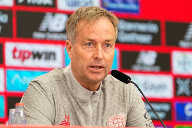 10.04.2026, xydrx, Fußball, Pressekonferenz Bayer 04 Leverkusen mit Cheftrainer Kasper Hjulmand vor dem Bundesliga Auswärtsspiel gegen Borussia Dortmund, Saison 2025 2026 DFB regulations prohibit any use of photographs as image sequences and or quasi-video. *** 10 04 2026, xydrx, Football, Press conference Bayer 04 Leverkusen with head coach Kasper Hjulmand before the Bundesliga away match against Borussia Dortmund, season 2025 2026 DFB regulations prohibit any use of photographs as image sequences and or quasi video Copyright: HMBxMedia YannisxDreimann