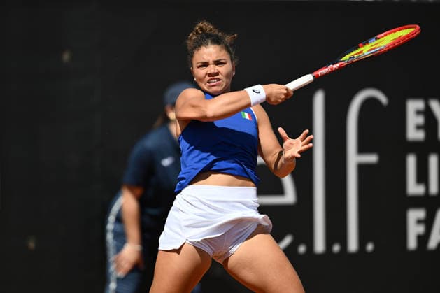 Jasmine Paolini of Italy against Himeno Saktsume of Japan during the Billie Jean King Cup by Gainbridge Qualifiers 2026, match between Italy and Japan at ASD Colle degli Dei on April 10, 2026 in Velletri, Italy.  Copyright: xDomenicoxCippitelli IPAxSportx xipa-agency.netx xx IPA_73863804 IPA_Agency_IPA73863804