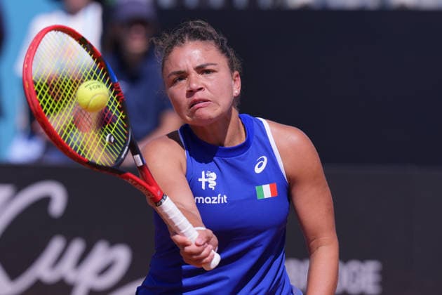 Jasmine Paolini (ITA) during the Billy Jean King Cup tennis match between Jasmine Paolini (ITA) vs Himeno Sakatsume (JPN) at the Velletri™s stadium, Italy - Friday April 10, 2026 - Tennis ( Photo by Alfredo Falcone LaPresse )  Copyright: xAlfredoxFalcone LaPressex