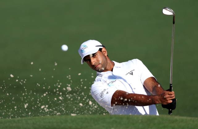 Golf 2026 Masters Tournament - Round 2 Aaron Rai of England hits from a bunker on Hole 2 in Round 2 of the 2026 Masters tournament in August, Georgia, USA, 10 April 2026. Augusta United States  Copyright: xCHRISxTORRESx