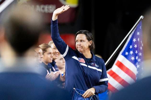 Billy Jean King cup Belgium v USA OOSTENDE, BELGIUM - APRIL 10 : Lindsay Davenport USA team captain during a game of Hanne Vandewinkel of Belgium versus Iva Jovic (USA) pictured during a single match between Belgium and USA during the Billy Jean King cup 2026 Qualifiers at the Coretec Dome on April 10, 2026 in Oostende, Belgium, 10 04 2026 Oostende Belgium  Copyright: xXpix