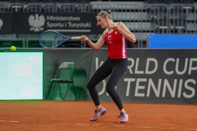 Gliwice 10.04.2026. Tenis Billie Jean King Cup kwalifikacje mecz: Polska - Ukraina --- Tennis Billie Jean King Cup Qualifiers match: Poland - Ukraine nz Martyna Kubka Fot. Kacper Staniec NEWSPIX.PL --- newspix.pl 