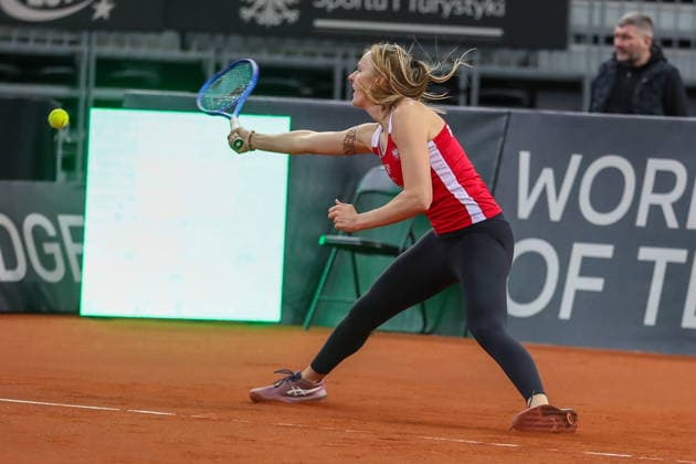 Gliwice 10.04.2026. Tenis Billie Jean King Cup kwalifikacje mecz: Polska - Ukraina --- Tennis Billie Jean King Cup Qualifiers match: Poland - Ukraine nz Martyna Kubka Fot. Kacper Staniec NEWSPIX.PL --- newspix.pl 