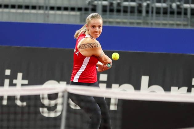 Gliwice 10.04.2026. Tenis Billie Jean King Cup kwalifikacje mecz: Polska - Ukraina --- Tennis Billie Jean King Cup Qualifiers match: Poland - Ukraine nz Martyna Kubka Fot. Kacper Staniec NEWSPIX.PL --- newspix.pl 