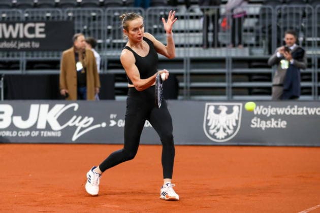 Gliwice 10.04.2026. Tenis Billie Jean King Cup kwalifikacje mecz: Polska - Ukraina --- Tennis Billie Jean King Cup Qualifiers match: Poland - Ukraine nz Elina Switolina Fot. Kacper Staniec NEWSPIX.PL --- newspix.pl 