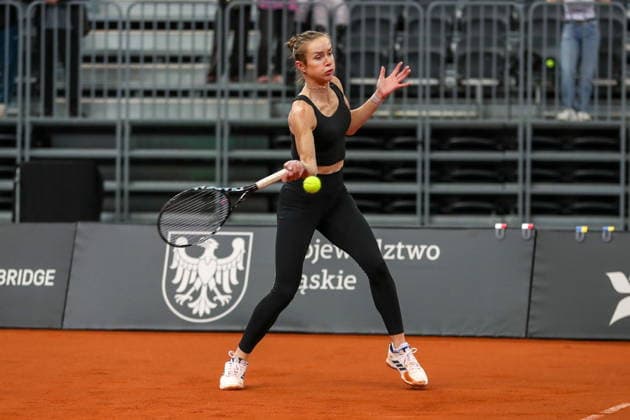 Gliwice 10.04.2026. Tenis Billie Jean King Cup kwalifikacje mecz: Polska - Ukraina --- Tennis Billie Jean King Cup Qualifiers match: Poland - Ukraine nz Elina Switolina Fot. Kacper Staniec NEWSPIX.PL --- newspix.pl 