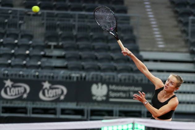 Gliwice 10.04.2026. Tenis Billie Jean King Cup kwalifikacje mecz: Polska - Ukraina --- Tennis Billie Jean King Cup Qualifiers match: Poland - Ukraine nz Elina Switolina Fot. Kacper Staniec NEWSPIX.PL --- newspix.pl 