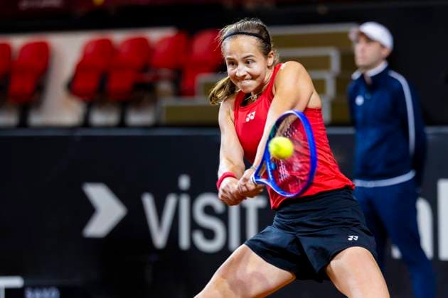 Billy Jean King cup Belgium v USA OOSTENDE, BELGIUM - APRIL 10 : Hanne Vandewinkel of Belgium versus Iva Jovic (USA) pictured during a single match between Belgium and USA during the Billy Jean King cup 2026 Qualifiers at the Coretec Dome on April 10, 2026 in Oostende, Belgium, 10 04 2026 Oostende Belgium  Copyright: xXpix