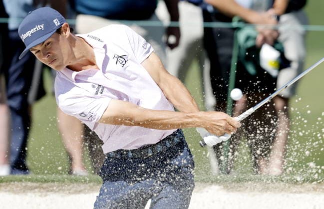 Golf 2026 Masters Tournament - Round 2 John Keefer of the USA hits out of a bunker on Hole 2 in Round 2 of the 2026 Masters tournament in August, Georgia, USA, 10 April 2026. Augusta United States  Copyright: xERIKxS.xLESSERx