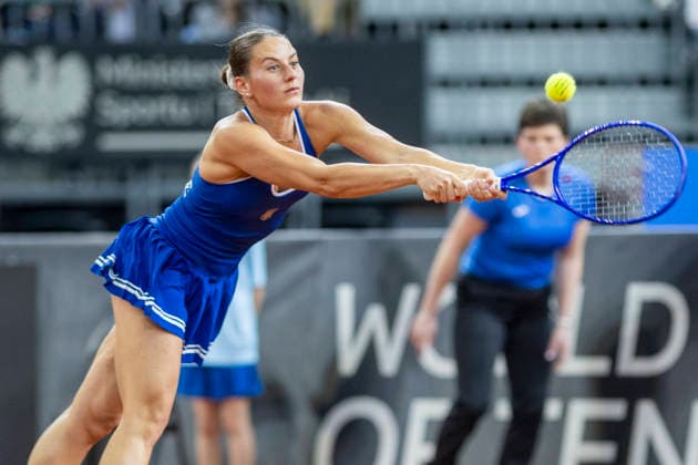 Poland v Ukraine - 2026 Billie Jean King Cup By Gainbridge Qualifiers: Day 1 Marta Kostjuk in action during the 2026 Billie Jean King Cup by Gainbridge Qualifier between Poland and Ukraine at Arena Gliwice,April 10, 2026 in Poland Gliwice Poland  Copyright: xAndrzejxIwanczukx originalFilename:iwanczuk-polandvu260410_npHAs.jpg