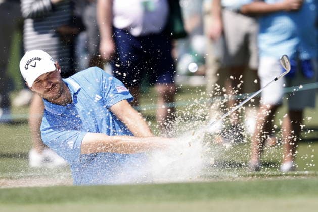 Golf 2026 Masters Tournament - Round 2 Rasmus Hojgaard of Denmark hits from the bunker on hole 2 during Round 2 of the 2026 Masters tournament in August, Georgia, USA, 10 April 2026. Augusta United States  Copyright: xERIKxS.xLESSERx