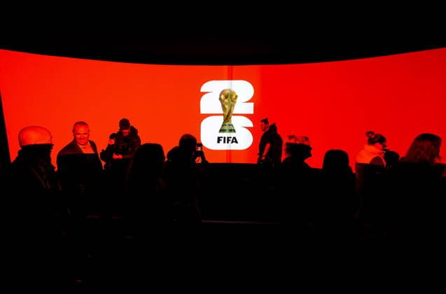 April 10, 2026, Vancouver, Bc, CANADA: People are silhouetted against a video screen during the launch of the FIFA World Cup, WM, Weltmeisterschaft, Fussball trophy tour, in Vancouver, on Friday, April 10, 2026. Canada News - April 10, 2026  - ZUMAc35_ 20260410_zaf_c35_016 Copyright: xDarrylxDyckx